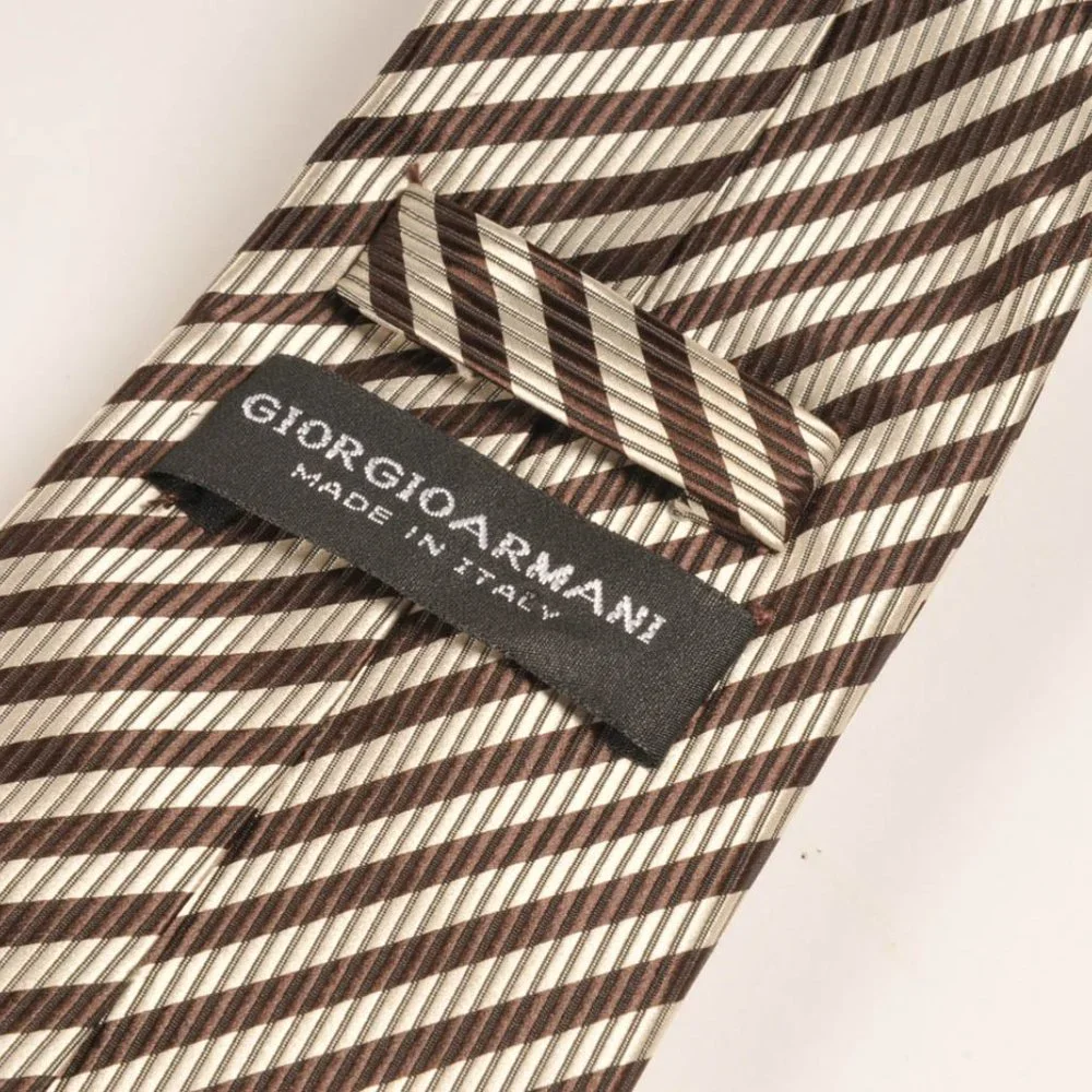 Armani Designer diagonal striped gold and brown Tie hand made in italy {Mint} - Picture 3 of 7